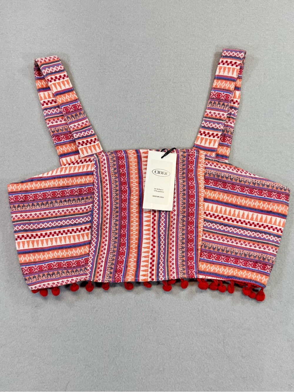 NWT Cider Cropped Pom-Pom Tank Top - Multicolor Stripe